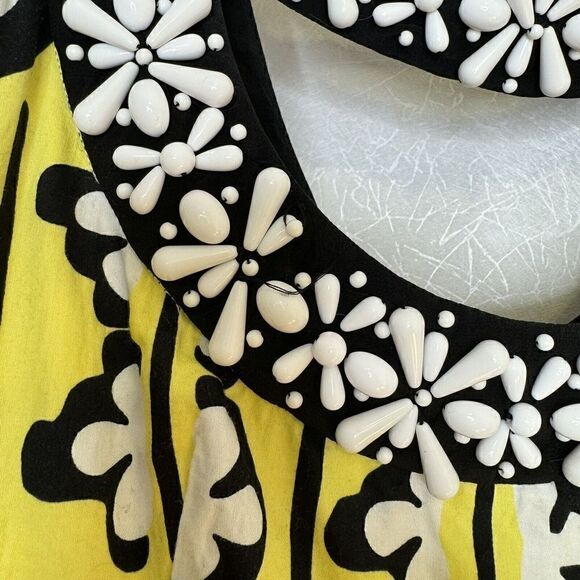 Nanette Lepore Beaded Cutout Dress Yellow Geo Floral Print 4 - Picture 2 of 5
